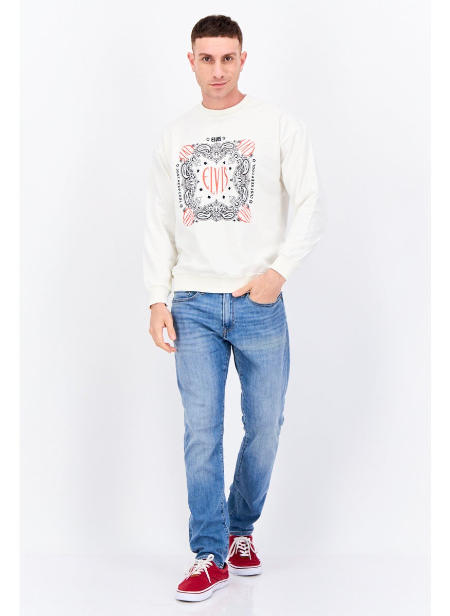 ELVIS Men Crew Neck Graphic Printed Long Sleeves Sweatshirt, Off White  - Image 2