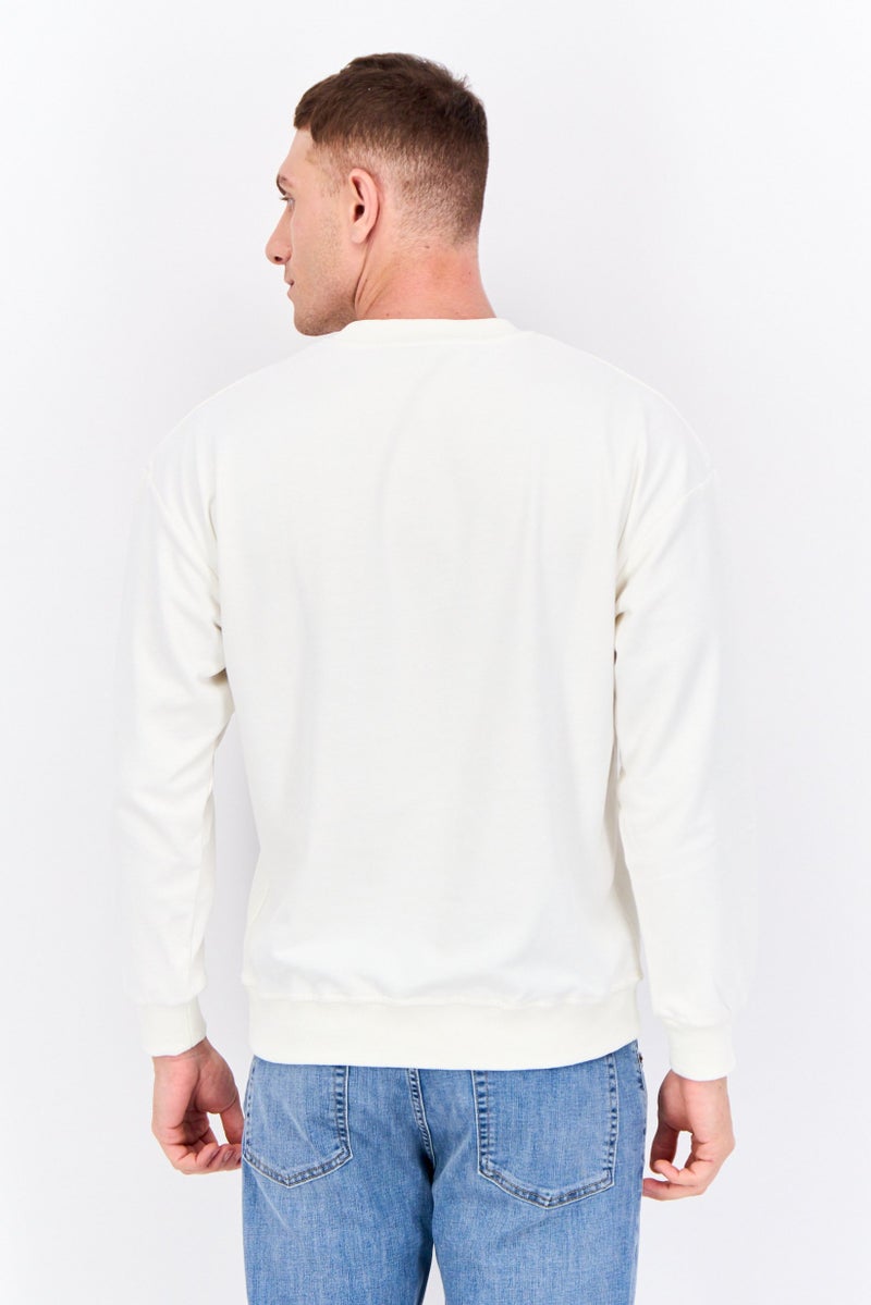 ELVIS Men Crew Neck Graphic Printed Long Sleeves Sweatshirt, Off White - Image 4