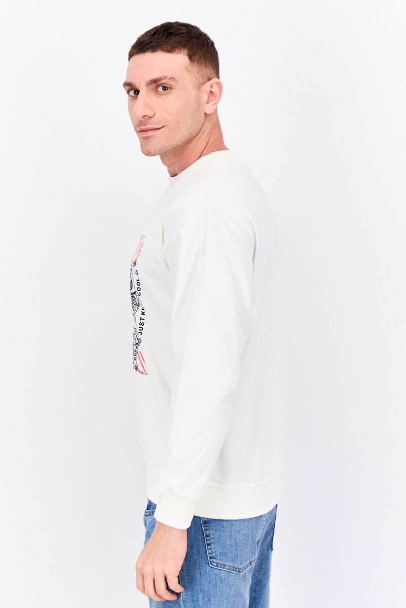 ELVIS Men Crew Neck Graphic Printed Long Sleeves Sweatshirt, Off White - Image 2