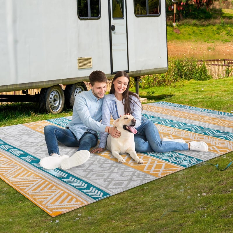BMCH Outdoor Rugs, Outdoor Plastic Straw Rug, Reversible Waterproof Carpet for Camping, Poolside, Garden, BBQ Area, Gazebo Flooring, RV Park & Beach, Colourful Style, 6x9 - Image 3