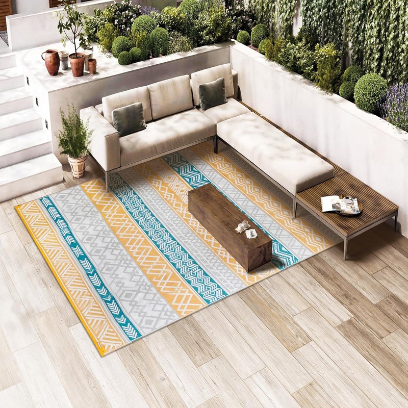 BMCH Outdoor Rugs, Outdoor Plastic Straw Rug, Reversible Waterproof Carpet for Camping, Poolside, Garden, BBQ Area, Gazebo Flooring, RV Park & Beach, Colourful Style, 6x9 - Image 2