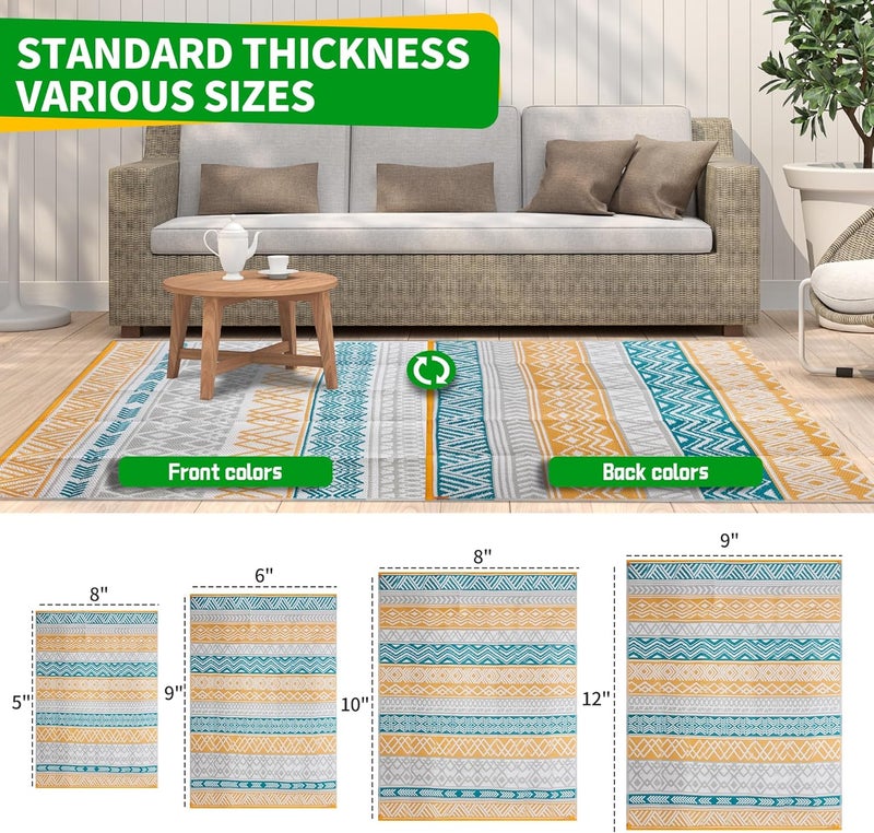 BMCH Outdoor Rugs, Outdoor Plastic Straw Rug, Reversible Waterproof Carpet for Camping, Poolside, Garden, BBQ Area, Gazebo Flooring, RV Park & Beach, Colourful Style, 6x9 - Image 4