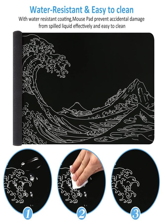 iCasso Gaming Mouse Pad, XXL Large Gaming Mousepad, Big Rubber Base Mouse Mat with Stitched Edges, Computer Keyboard Desk Pad for Work, Game, Office, Home - Black Wave of Kanagawa - Image 4
