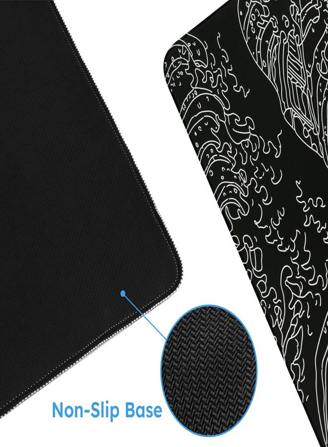 iCasso Gaming Mouse Pad, XXL Large Gaming Mousepad, Big Rubber Base Mouse Mat with Stitched Edges, Computer Keyboard Desk Pad for Work, Game, Office, Home - Black Wave of Kanagawa - Image 5