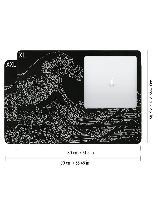 iCasso Gaming Mouse Pad, XXL Large Gaming Mousepad, Big Rubber Base Mouse Mat with Stitched Edges, Computer Keyboard Desk Pad for Work, Game, Office, Home - Black Wave of Kanagawa - Image 2