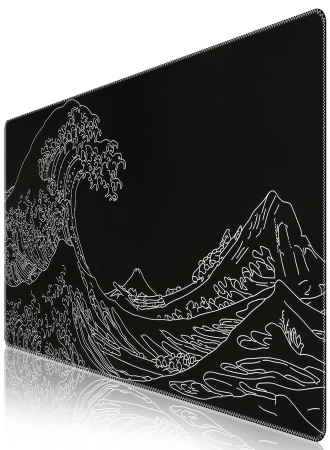 iCasso Gaming Mouse Pad, XXL Large Gaming Mousepad, Big Rubber Base Mouse Mat with Stitched Edges, Computer Keyboard Desk Pad for Work, Game, Office, Home - Black Wave of Kanagawa - Image 1