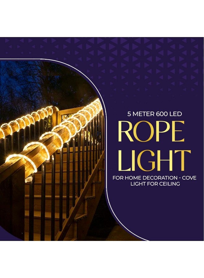 Lexton 5 Meter 600 LED Rope Light for Home Decoration- Cove Light for Ceiling | Led Rope Lights for Diwali Decoration, Birthday, Christmas| for Indoor & Outdoor Decorations | (Warm White, Pack of 1) - Image 2