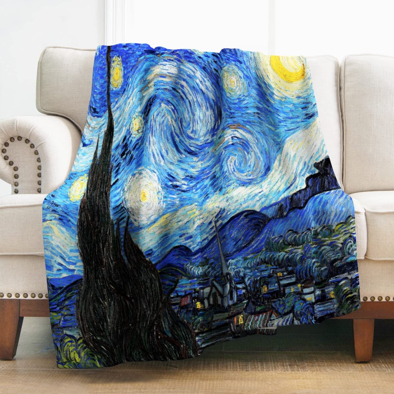 Levens The Starry Night Throw Blanket Abstract Theme Decor for Couch Bed Sofa Travelling Camping Birthday Christmas Soft Cozy Lightweight Flannel Fleece Blankets for Kids 50x60