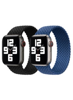 Braided Solo Loop Band Strap for Apple Watch Series 42/44/45mm Black Strap with Atlantic Blue Strap(set of 2)