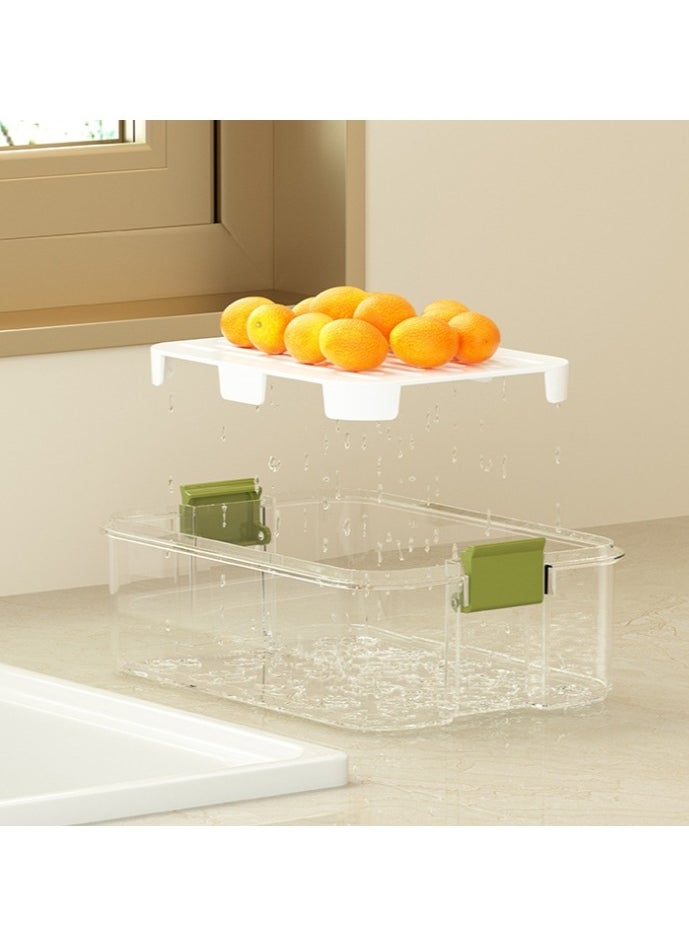 2pcs Clear Crisper Box Fridge Organizers Stackable Refrigerator Storage Containers with Drainage Board and Ice Compartment for Food Drinks Vegetable(1000ml+2000ml）