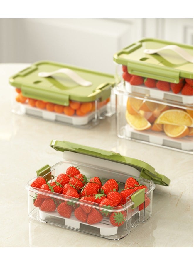 2pcs Clear Crisper Box Fridge Organizers Stackable Refrigerator Storage Containers with Drainage Board and Ice Compartment for Food Drinks Vegetable(1000ml+2000ml）