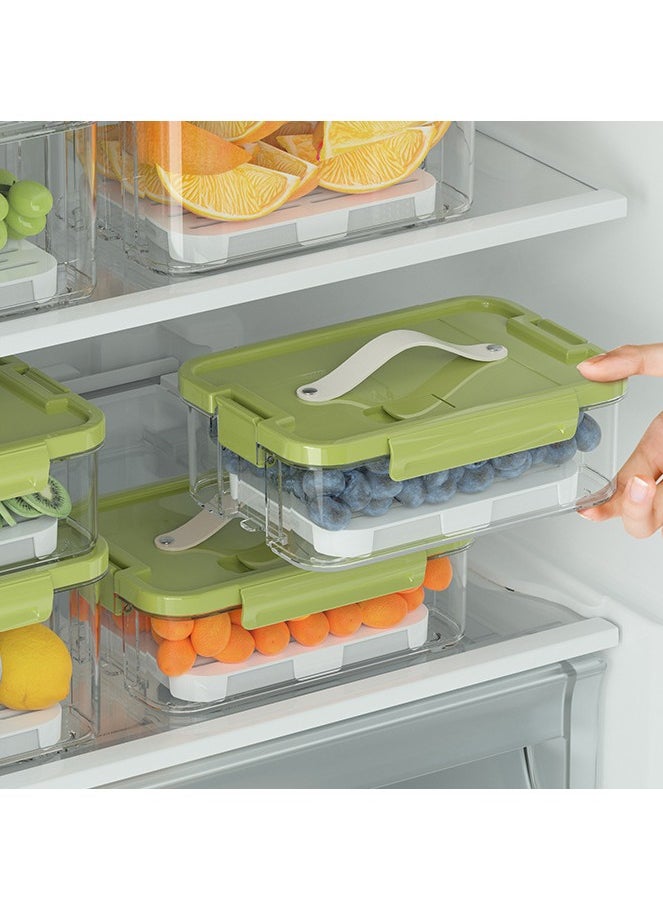 2pcs Clear Crisper Box Fridge Organizers Stackable Refrigerator Storage Containers with Drainage Board and Ice Compartment for Food Drinks Vegetable(1000ml+2000ml）