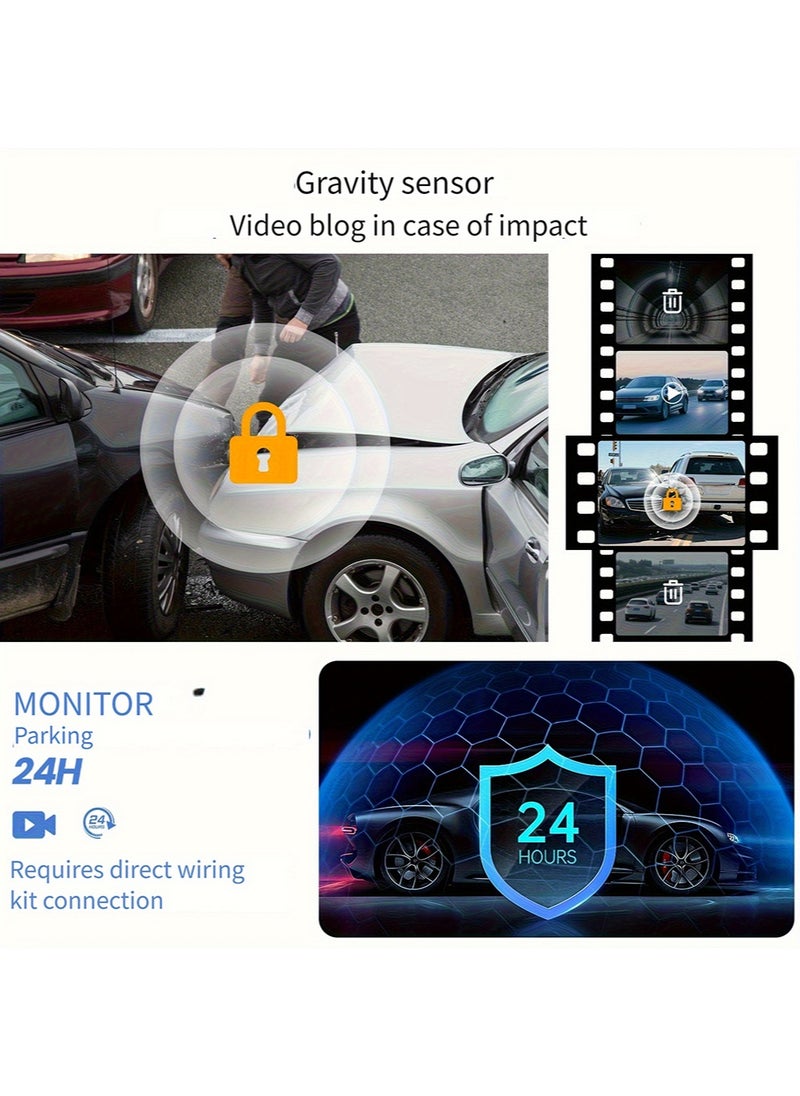 4K Dash Cam for Cars Front and Rear Dual Lens Front 4K Rear Lens 1080P Built-In WiFi G-Sensor With GPS Car DVR Video Recorder 24H Parking Mode with 64G Card  ﻿