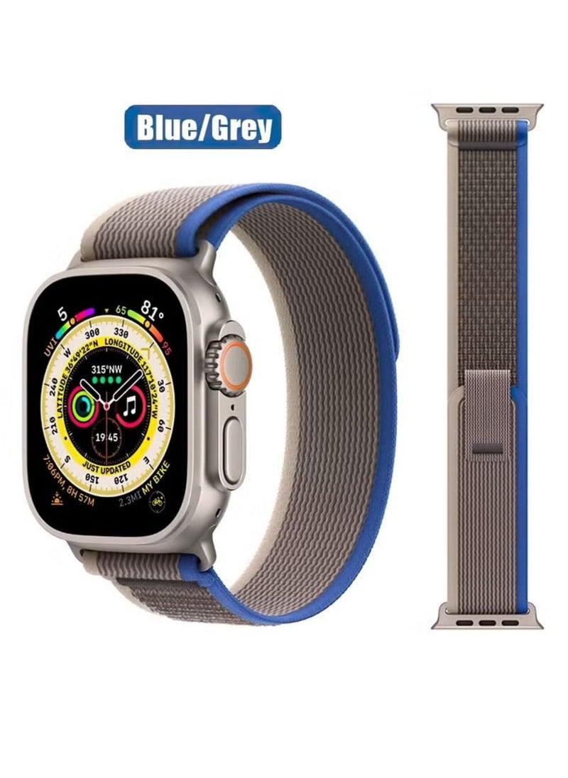 Generic - Apple Watch Alpine Loop Band 49mm/45mm/44mm Nylon Woven Sport Strap Compatible with iWatch Series Ultra2/Ultra/9/8/7/6/SE/SE2/5/4/3/2/1 Blue/ Grey - Image 1