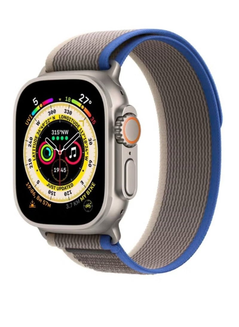 Generic - Apple Watch Alpine Loop Band 49mm/45mm/44mm Nylon Woven Sport Strap Compatible with iWatch Series Ultra2/Ultra/9/8/7/6/SE/SE2/5/4/3/2/1 Blue/ Grey - Image 1