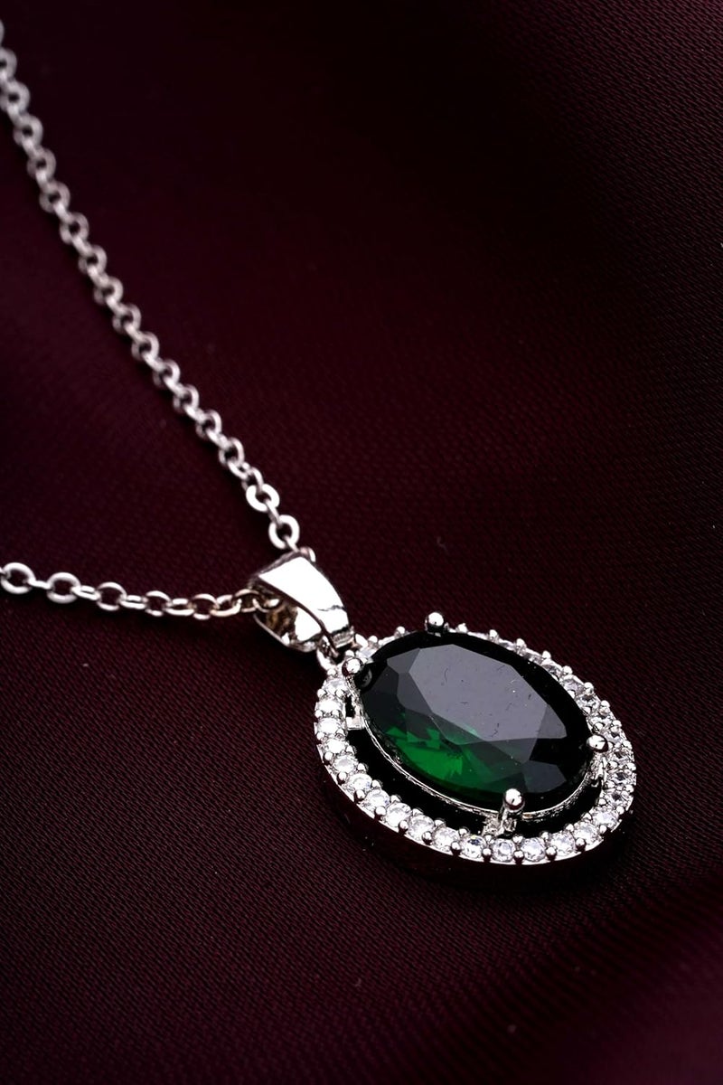 STYOLLO Pendant Necklace Silver For Women & Girls with Oval Crystal & American Diamonds | Traditional Women's Jewellery | Stylish Girls' Chains & Necklaces, Birthday, Gift- Set of 1 - Image 2