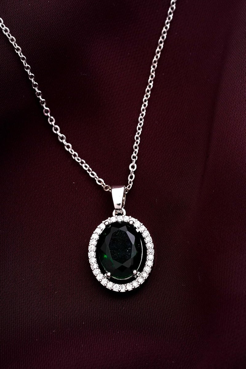 STYOLLO Pendant Necklace Silver For Women & Girls with Oval Crystal & American Diamonds | Traditional Women's Jewellery | Stylish Girls' Chains & Necklaces, Birthday, Gift- Set of 1 - Image 5