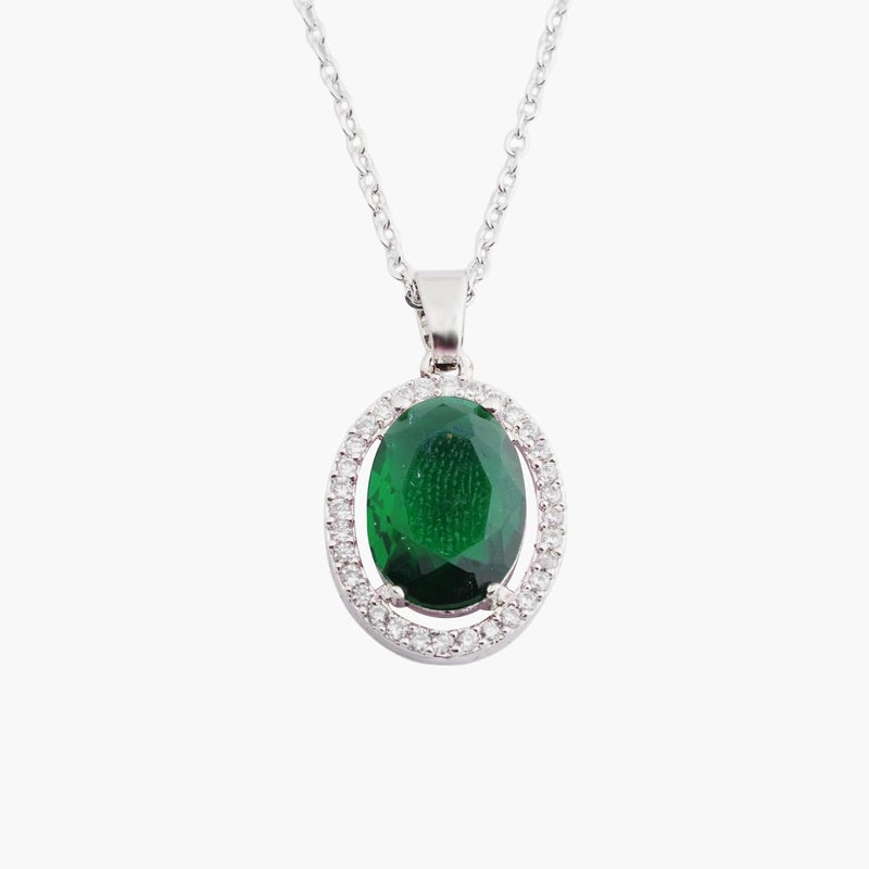 STYOLLO Pendant Necklace Silver For Women & Girls with Oval Crystal & American Diamonds | Traditional Women's Jewellery | Stylish Girls' Chains & Necklaces, Birthday, Gift- Set of 1 - Image 1