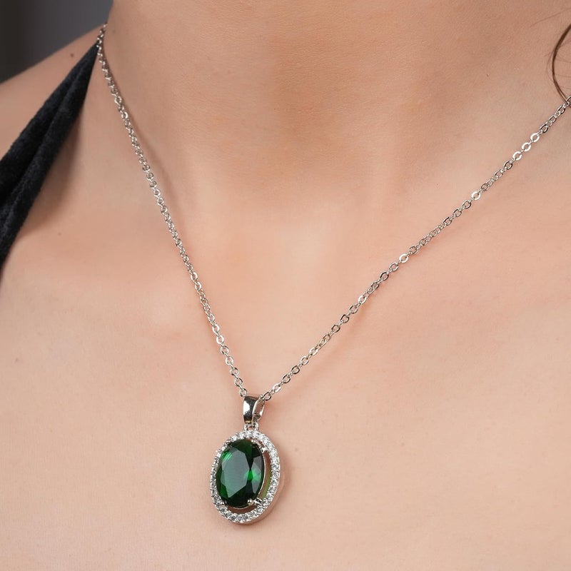STYOLLO Pendant Necklace Silver For Women & Girls with Oval Crystal & American Diamonds | Traditional Women's Jewellery | Stylish Girls' Chains & Necklaces, Birthday, Gift- Set of 1 - Image 4