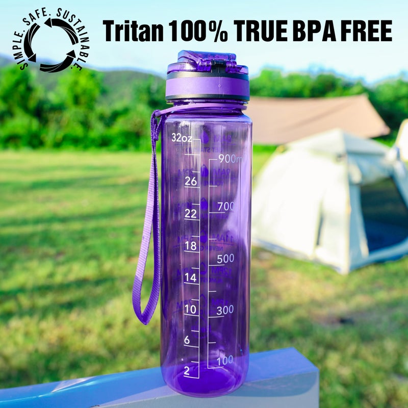 OLDLEY Water Bottle, 32oz Motivational Sports Water Bottle with Time Marker - Times to Drink - Tritan, BPA Free, Wide Mouth Leakproof, Anniversary Birthday Gifts for Men Women, Deep Purple (1 Bottle) - Image 2