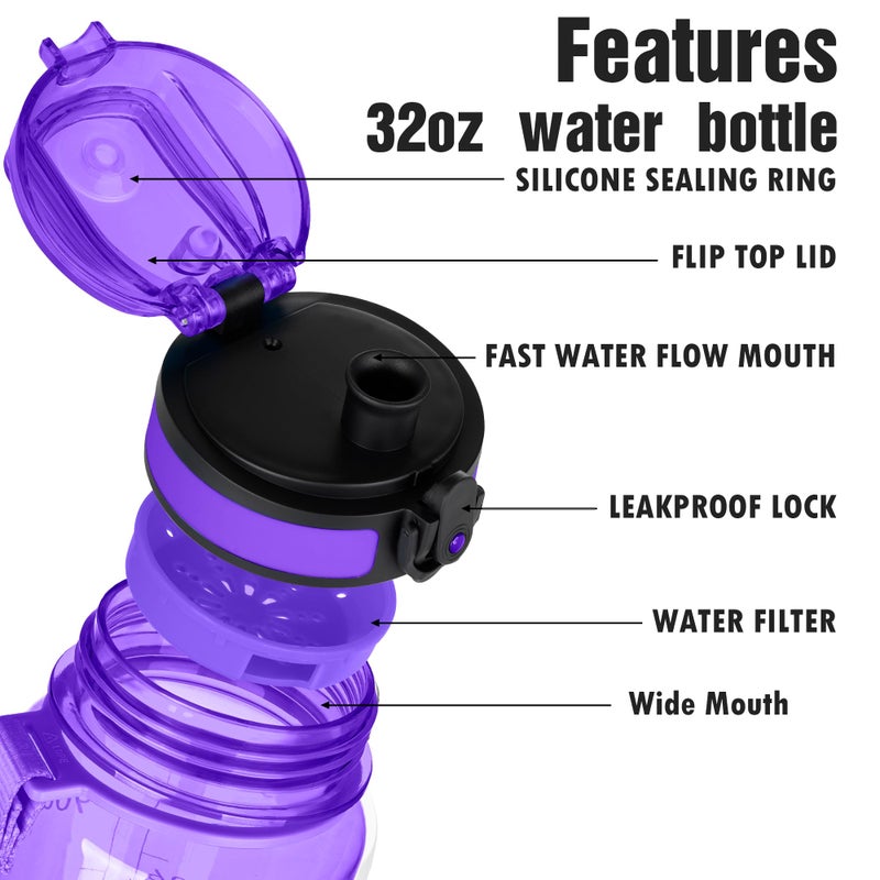 OLDLEY Water Bottle, 32oz Motivational Sports Water Bottle with Time Marker - Times to Drink - Tritan, BPA Free, Wide Mouth Leakproof, Anniversary Birthday Gifts for Men Women, Deep Purple (1 Bottle) - Image 5