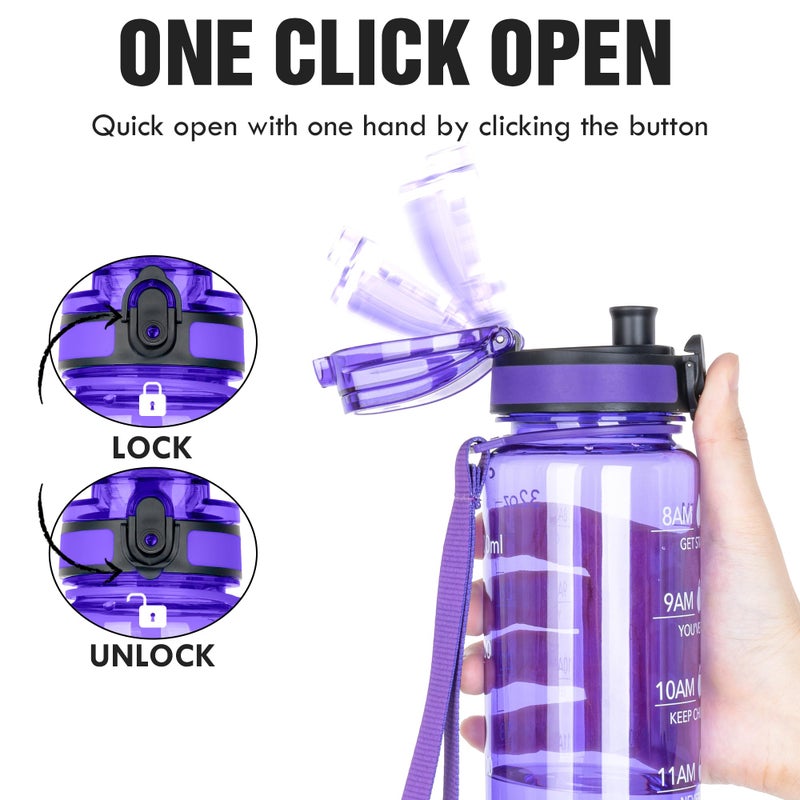 OLDLEY Water Bottle, 32oz Motivational Sports Water Bottle with Time Marker - Times to Drink - Tritan, BPA Free, Wide Mouth Leakproof, Anniversary Birthday Gifts for Men Women, Deep Purple (1 Bottle) - Image 4