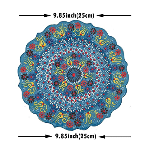 Ayennur Turkish Decorative Handmade Ceramic Plate 9.85"(25cm) Ornament for Home & Office Wall Hanging Decor (Blue) - Image 3