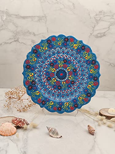 Ayennur Turkish Decorative Handmade Ceramic Plate 9.85"(25cm) Ornament for Home & Office Wall Hanging Decor (Blue) - Image 4