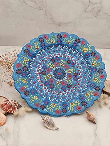 Ayennur Turkish Decorative Handmade Ceramic Plate 9.85"(25cm) Ornament for Home & Office Wall Hanging Decor (Blue) - Image 2