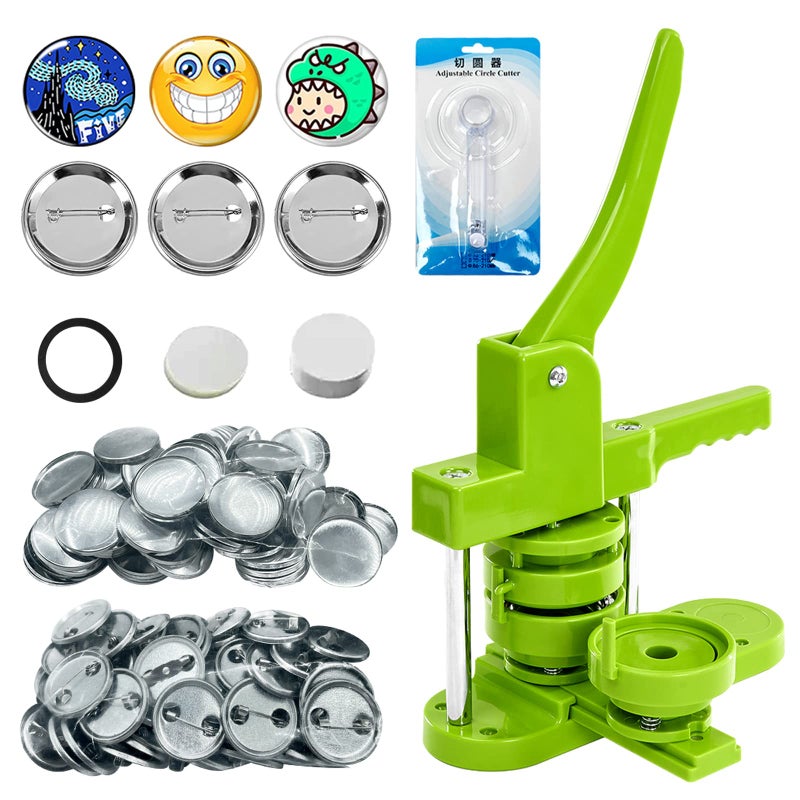 UPISON Button Maker Machine 75mm 3inch Green Badge Pin Press Button Making Kit with 400Pcs Free Blank Round Button Parts Metal Pin Back  Picture Paper  Plastic Mylar  Cutter for DIY Keepsake Gift 