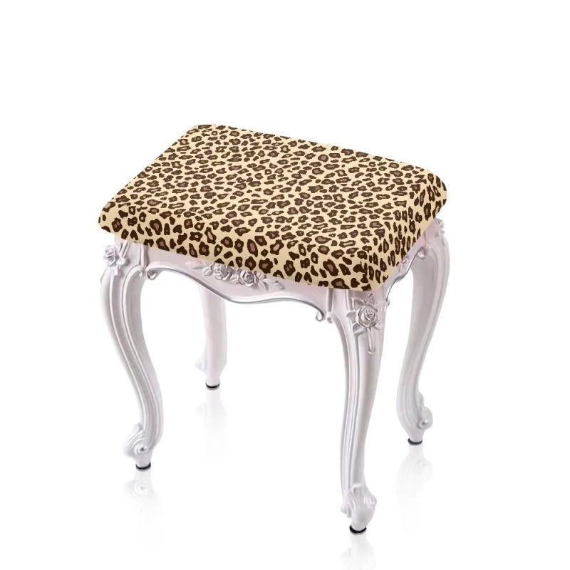 Luarisgur Bar Stool Rectangle Seat Covers Brown Leopard Print Bar Stool Chair Cover Set of 2 Stretch Stool Covers Rectangular Washable Soft Stool Slipcover Bar Chair Cover with Elastic Band - Image 1