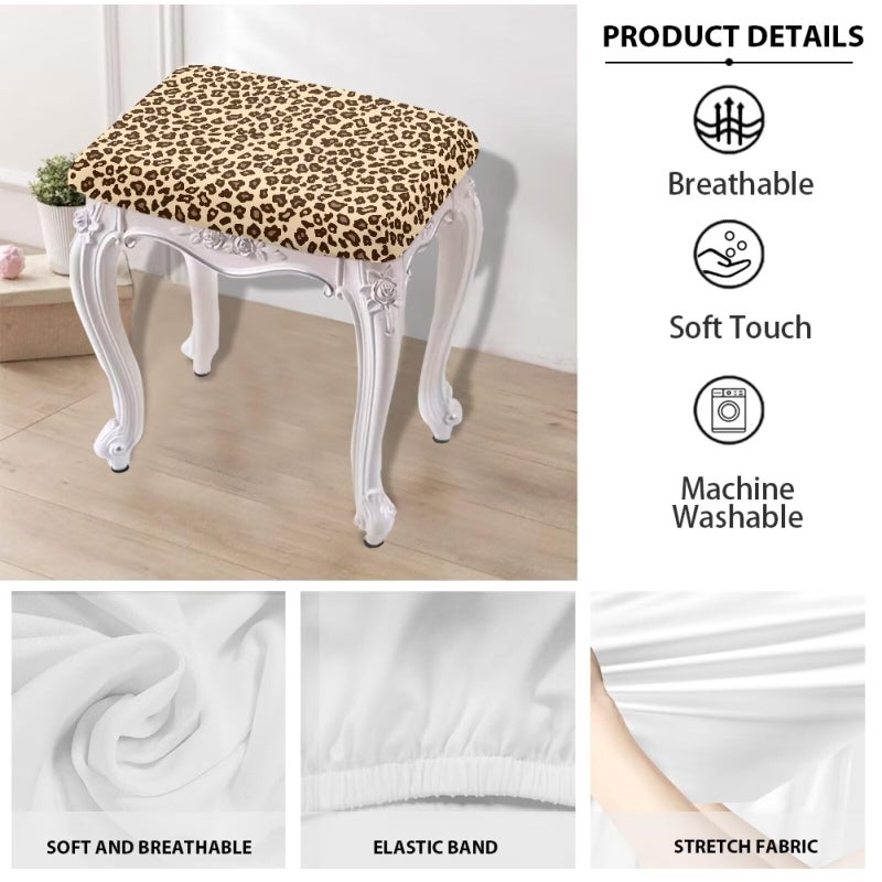 Luarisgur Bar Stool Rectangle Seat Covers Brown Leopard Print Bar Stool Chair Cover Set of 2 Stretch Stool Covers Rectangular Washable Soft Stool Slipcover Bar Chair Cover with Elastic Band - Image 5