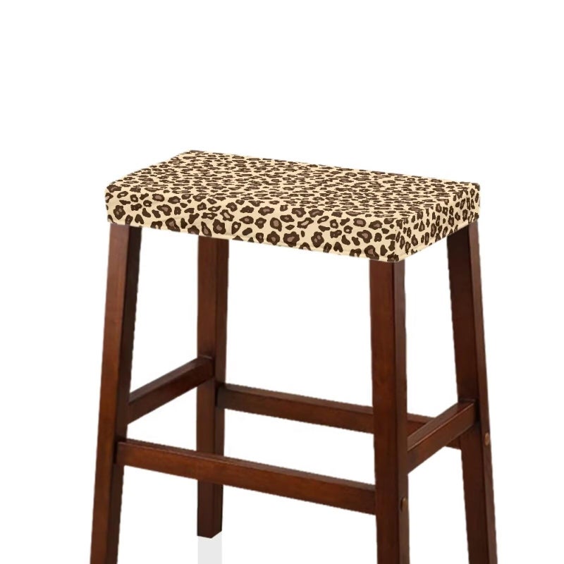 Luarisgur Bar Stool Rectangle Seat Covers Brown Leopard Print Bar Stool Chair Cover Set of 2 Stretch Stool Covers Rectangular Washable Soft Stool Slipcover Bar Chair Cover with Elastic Band - Image 4
