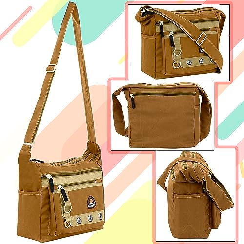 TULMAN Canvas Sling Cross Body Travel Office Business & College Bag One Side Shoulder Bag Unisex - Compact Multi Pocket Shoulder Bag, 30 x 13 x 26 CM, Adjustable Strap - Brown - Image 5