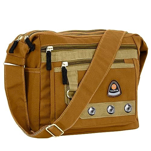 TULMAN Canvas Sling Cross Body Travel Office Business & College Bag One Side Shoulder Bag Unisex - Compact Multi Pocket Shoulder Bag, 30 x 13 x 26 CM, Adjustable Strap - Brown - Image 1
