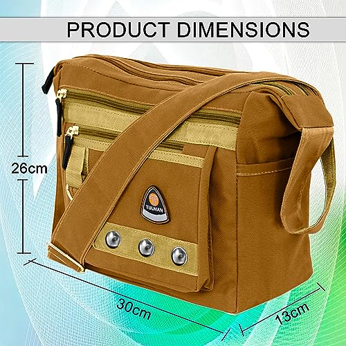 TULMAN Canvas Sling Cross Body Travel Office Business & College Bag One Side Shoulder Bag Unisex - Compact Multi Pocket Shoulder Bag, 30 x 13 x 26 CM, Adjustable Strap - Brown - Image 2