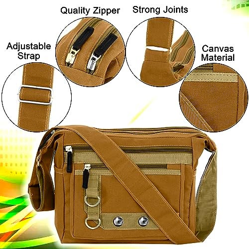 TULMAN Canvas Sling Cross Body Travel Office Business & College Bag One Side Shoulder Bag Unisex - Compact Multi Pocket Shoulder Bag, 30 x 13 x 26 CM, Adjustable Strap - Brown - Image 4
