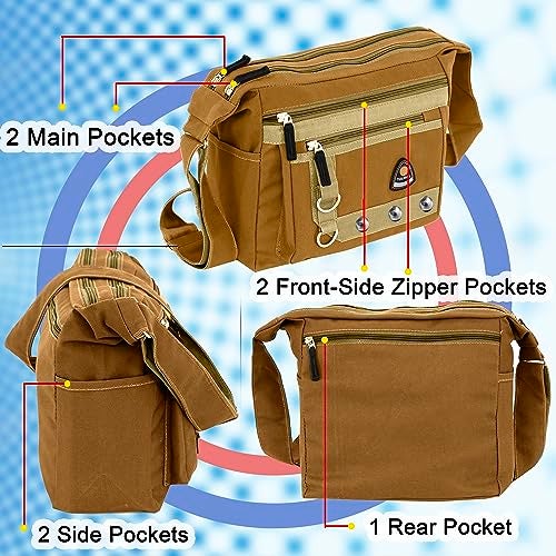 TULMAN Canvas Sling Cross Body Travel Office Business & College Bag One Side Shoulder Bag Unisex - Compact Multi Pocket Shoulder Bag, 30 x 13 x 26 CM, Adjustable Strap - Brown - Image 3
