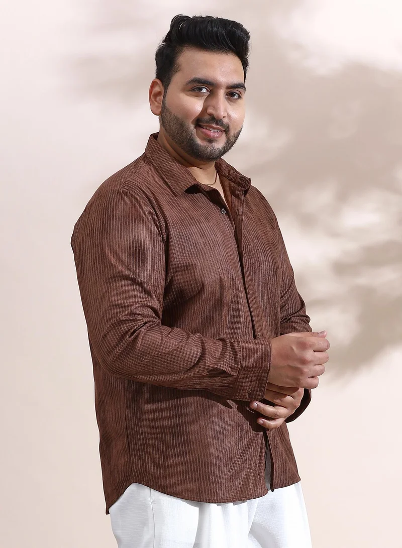 Instafab Plus  Instafab Plus Men's Chocolate Brown Rhythm-Weave Shirt For Casual Wear | Spread Collar | Long Cuffed Sleeves | Button Closure | Plus Size Shirt Crafted With Comfort Fit For Everyday Wear for Men | Best Price UAE