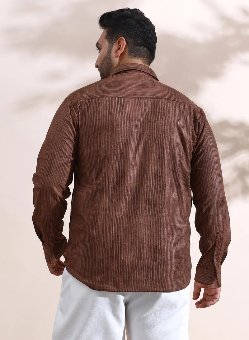 Instafab Plus  Instafab Plus Men's Chocolate Brown Rhythm-Weave Shirt For Casual Wear | Spread Collar | Long Cuffed Sleeves | Button Closure | Plus Size Shirt Crafted With Comfort Fit For Everyday Wear for Men | Best Price UAE