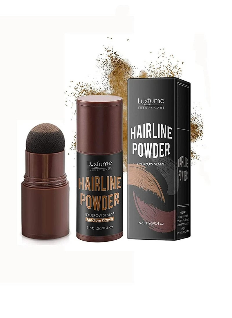 Luxfume Hairline Powder & Eyebrow Stamp Kit , Instant Hairline Cover, Eyebrow Stamping, Eye Shadow & Face Contouring , Multi-Use Makeup Stamp Kit (Medium Brown)  - Image 1