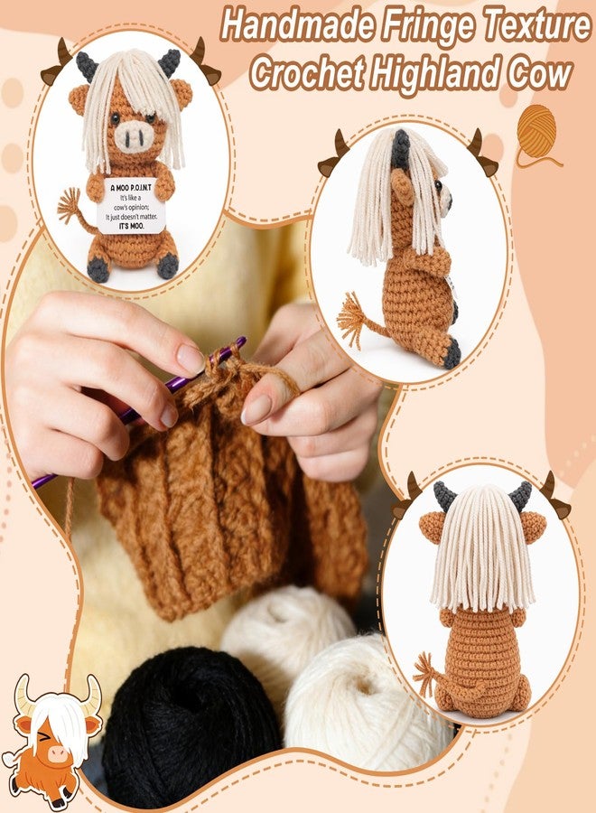 Frabaca Sarcastic Highland Cow Crochet Decor – “A Moo Point” Funny Desk Decor Gift for Coworkers Friends – Handmade Office Desk Accessory, White Elephant Birthday Gift - Image 3