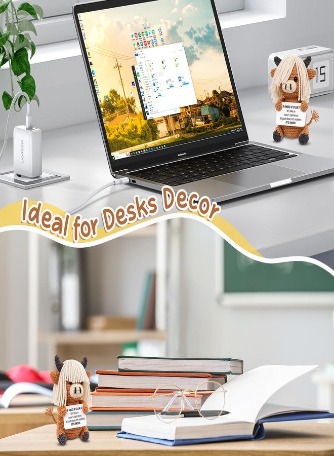 Frabaca Sarcastic Highland Cow Crochet Decor – “A Moo Point” Funny Desk Decor Gift for Coworkers Friends – Handmade Office Desk Accessory, White Elephant Birthday Gift - Image 5