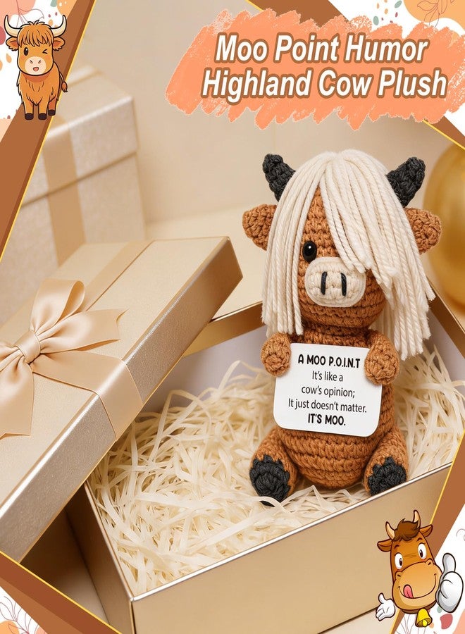 Frabaca Sarcastic Highland Cow Crochet Decor – “A Moo Point” Funny Desk Decor Gift for Coworkers Friends – Handmade Office Desk Accessory, White Elephant Birthday Gift - Image 2