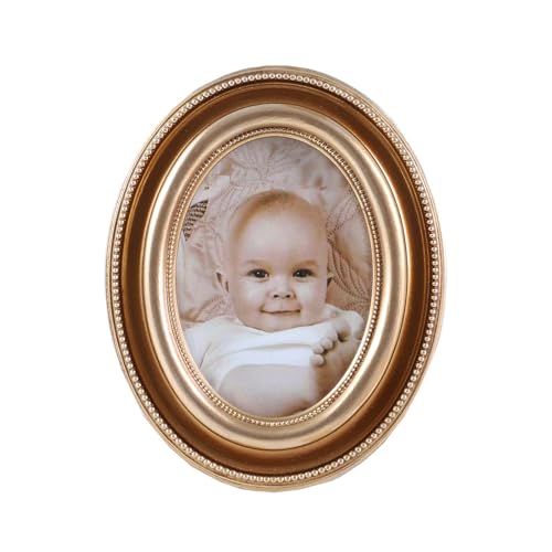 SIKOO 25x35 Oval Picture Frame Mini Vintage Picture Frames Wall Mount and Tabletop Display Small Brass Vintage Wall Decor Bronze Gold - Image 1