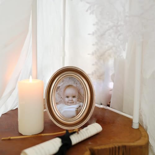 SIKOO 25x35 Oval Picture Frame Mini Vintage Picture Frames Wall Mount and Tabletop Display Small Brass Vintage Wall Decor Bronze Gold - Image 3