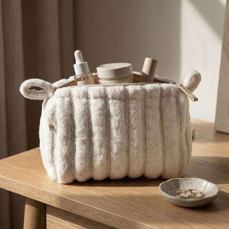 Pan Home Trieste Terry Triangle Pouch with Contrast Stripe 20x12x8cm - Natural - 262PSF9900083 - Image 1