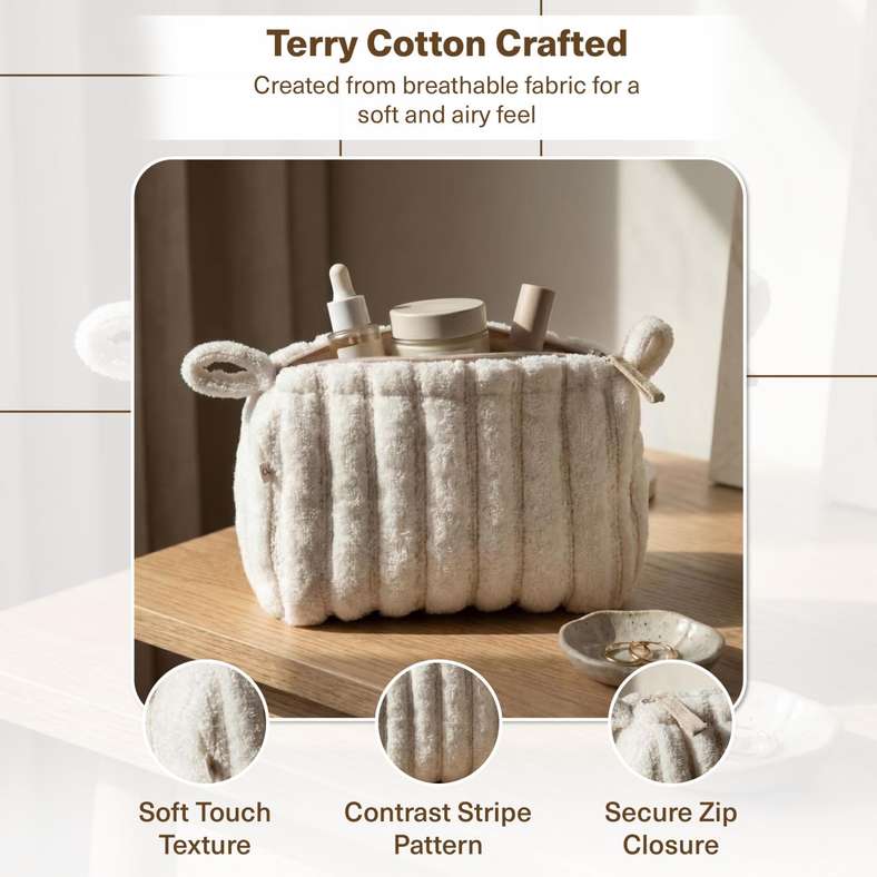 Pan Home Trieste Terry Triangle Pouch with Contrast Stripe 20x12x8cm - Natural - 262PSF9900083 - Image 5