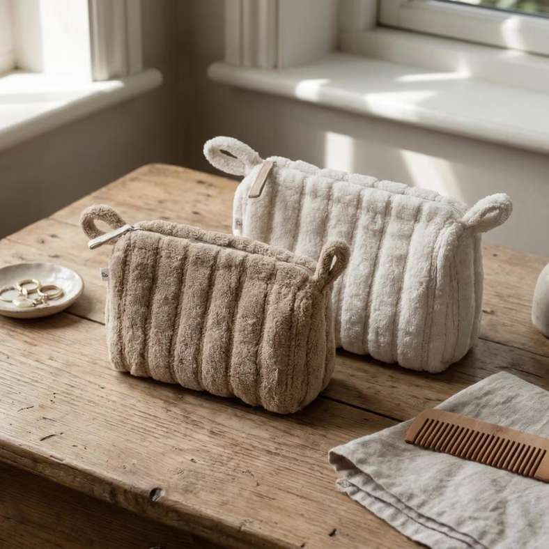 Pan Home Trieste Terry Triangle Pouch with Contrast Stripe 20x12x8cm - Natural - 262PSF9900083 - Image 3