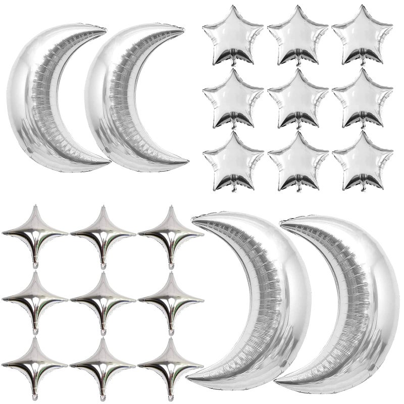 SONICEBUY 54Pcs Star Foil Balloons Moon Foil Mylar Balloons with 50Pcs Silver Star Balloons and 4Pcs Large Moon Foil Balloons for Baby Shower Christmas Anniversary Engagement Wedding Birthday Party Decoration - Image 2